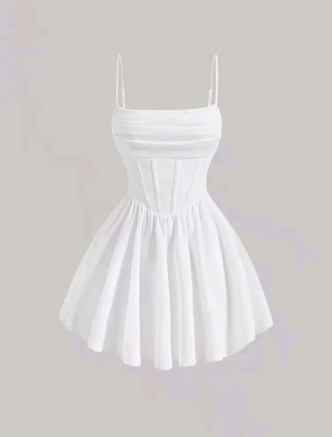 28. White Ruched Corset Cami Flared Mini Dress