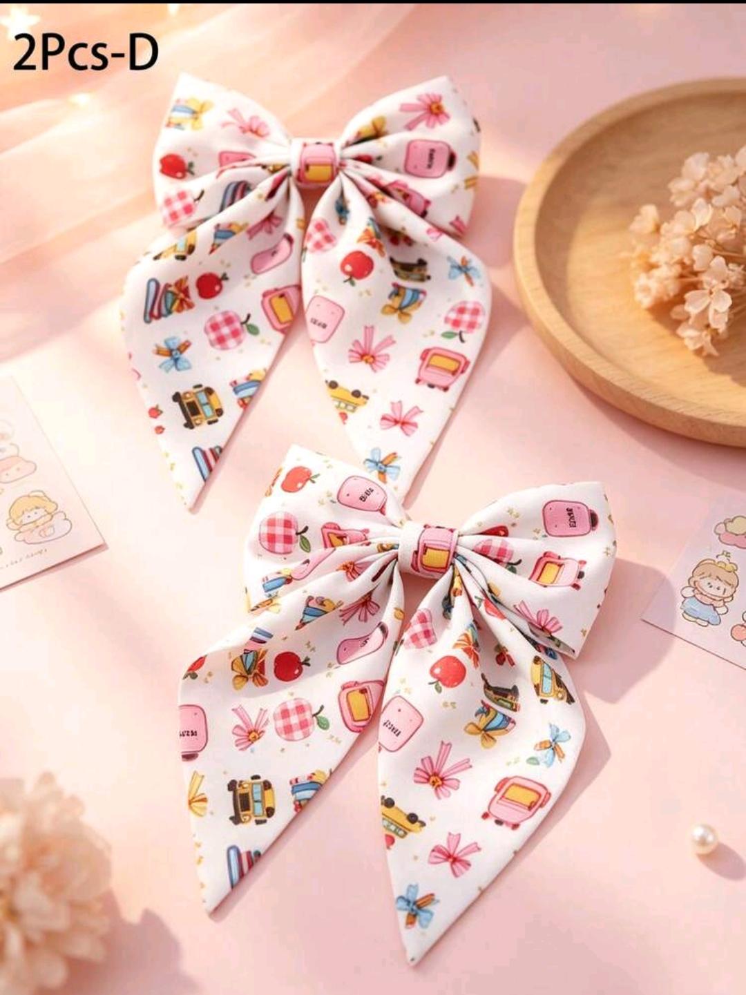 13. Apple & Bus Print Sailor Bows — 2 pcs