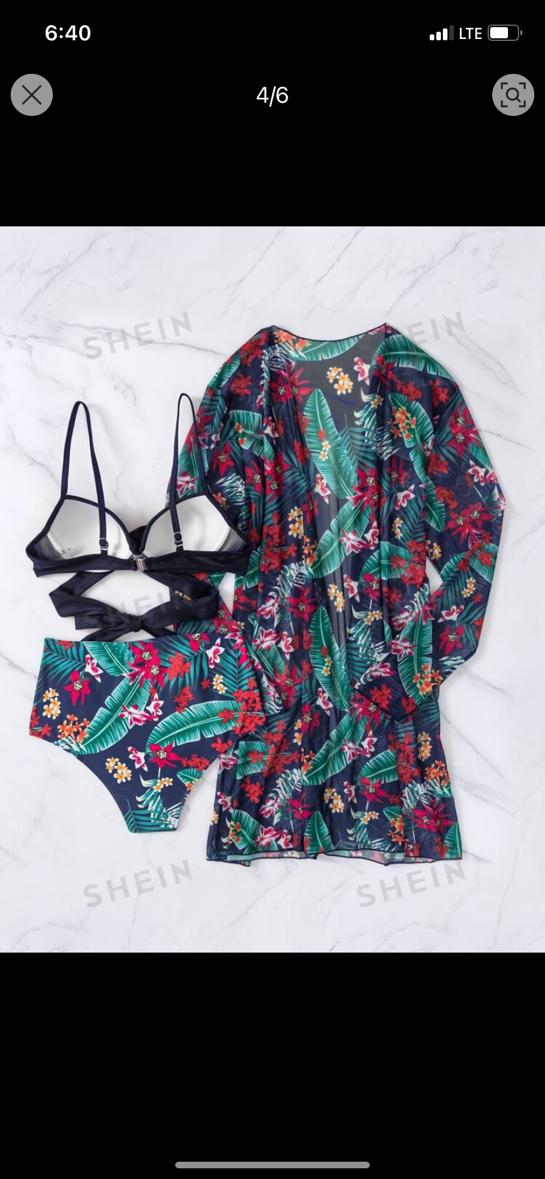 04. Tropical Floral Bikini Set + Cover-Up (3pc)