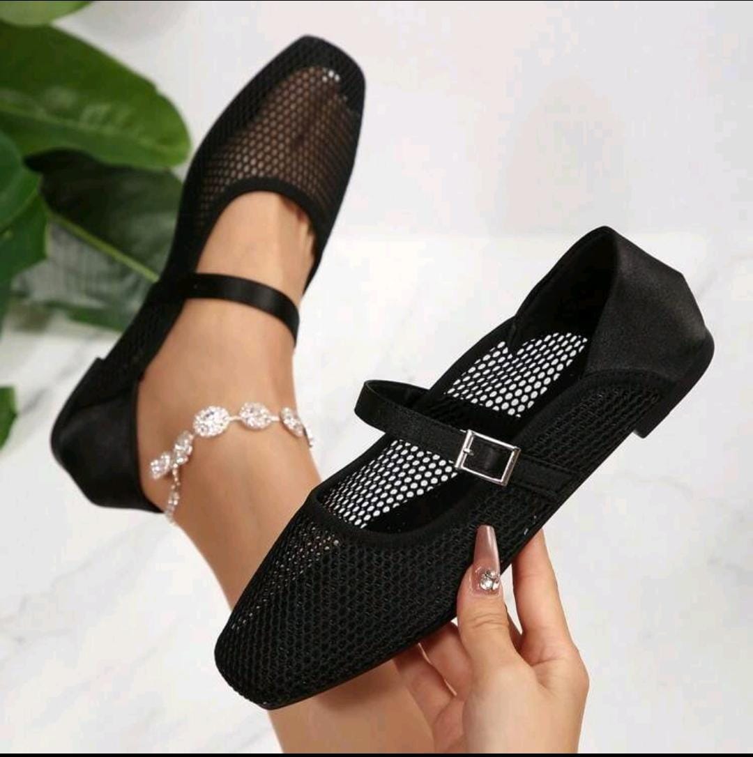 02. Black Mesh Mary Jane Ballet Flat