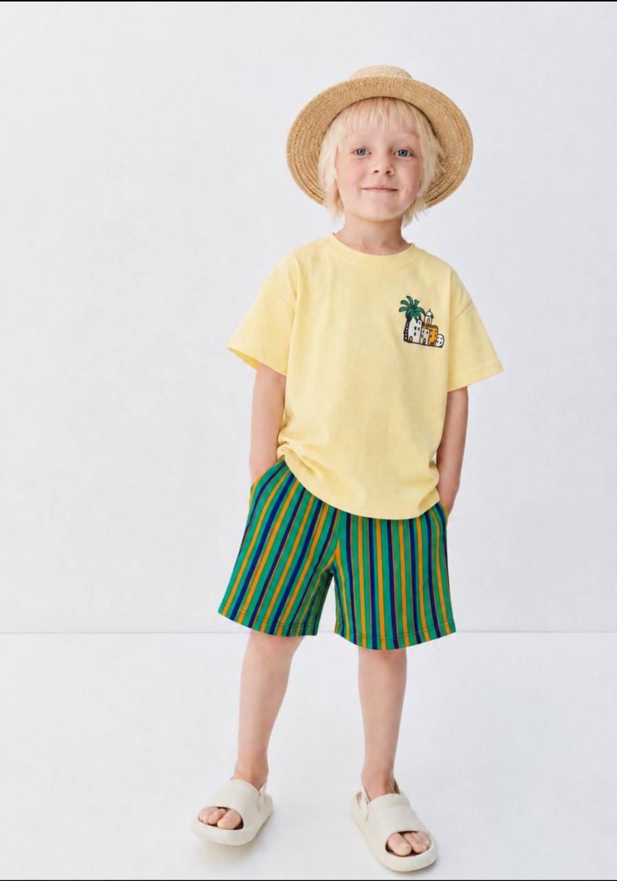 14. Turkey 🇹🇷 Yellow Village Tee & Striped Shorts Set