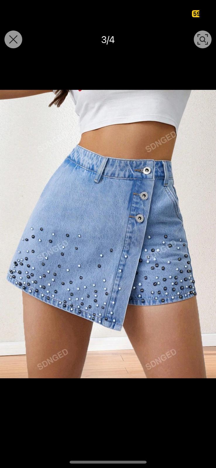 07. Light Blue Studded Wrap Denim Skort