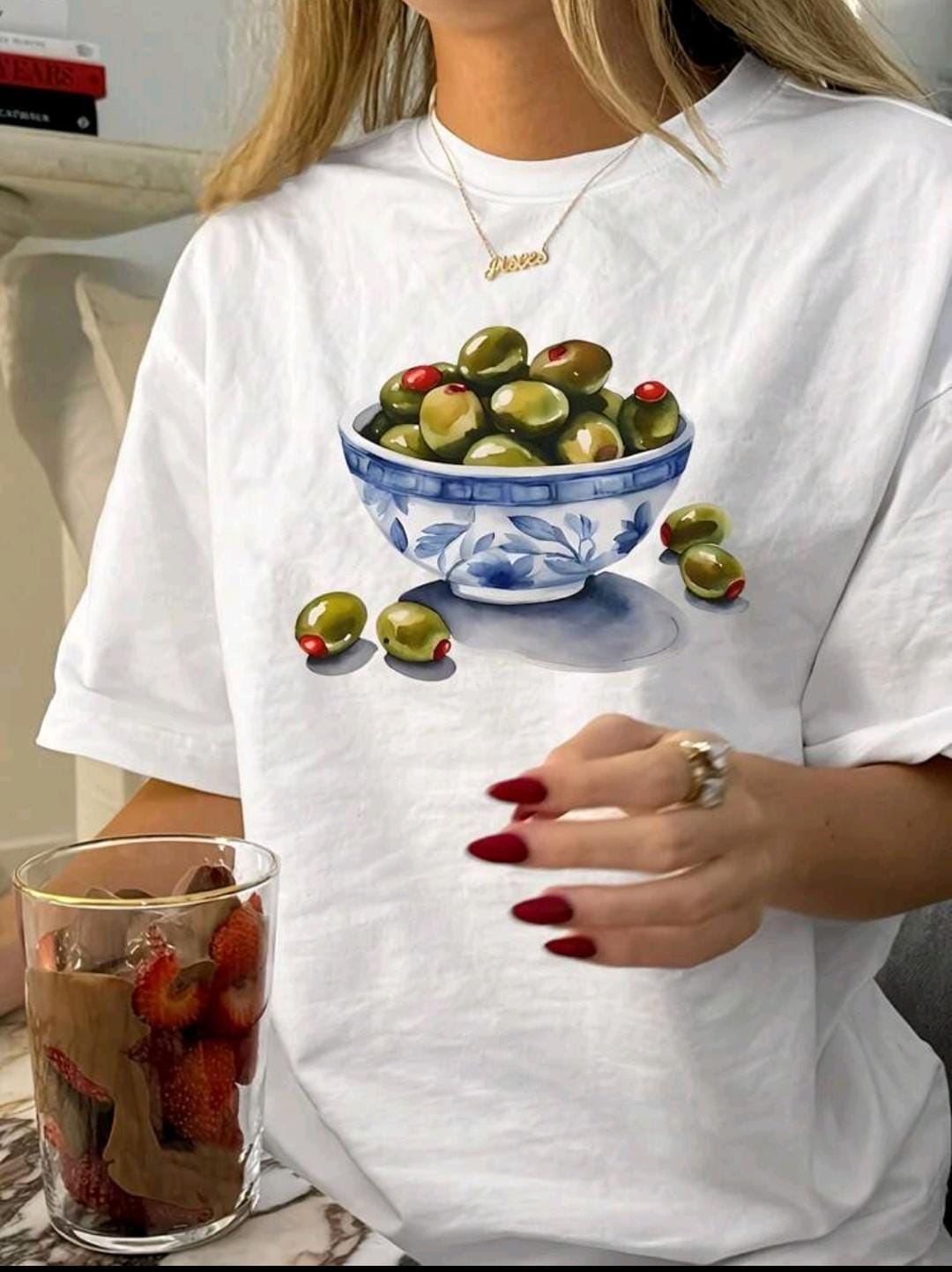 11. Olive Bowl Print Oversized Tee