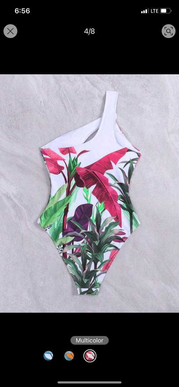 13. Tropical Leaf One-Shoulder Swimsuit