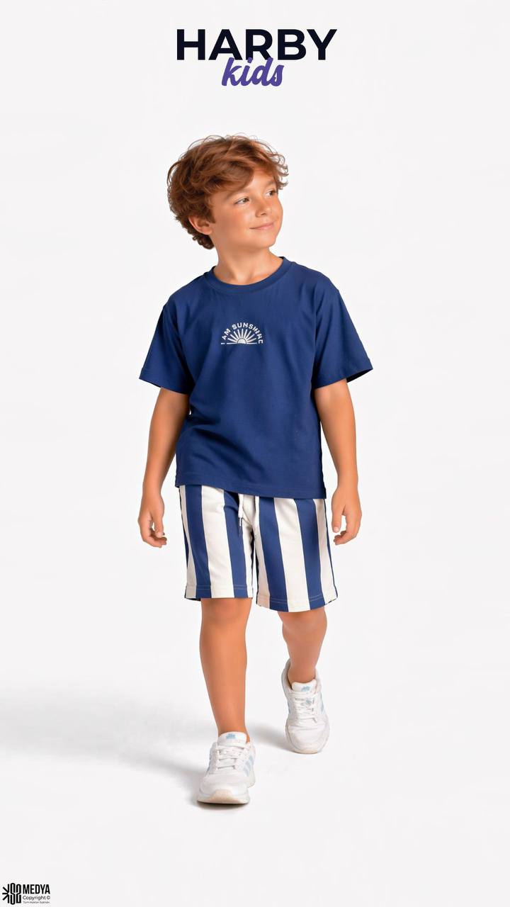 02. Harby Sunshine Tee & Striped Shorts Set