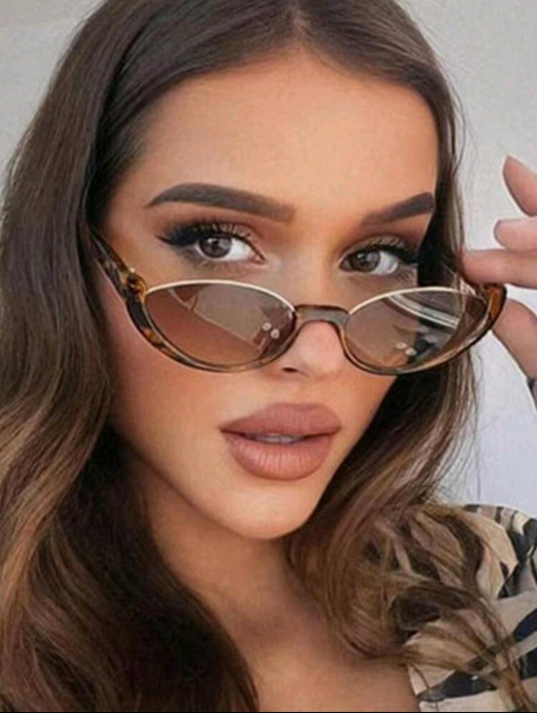 06. Tortoise Slim Oval Cat-Eye Sunglasses