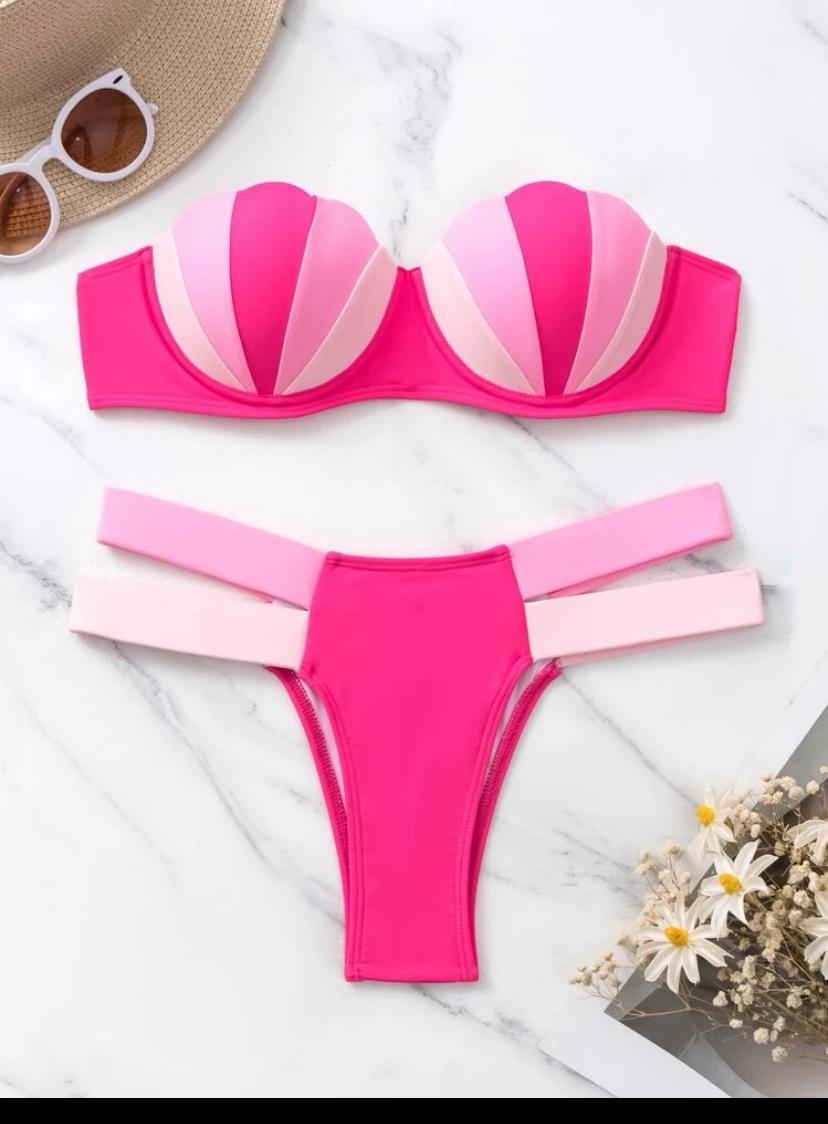 20. Pink Shell Push-Up Strappy Bikini Set
