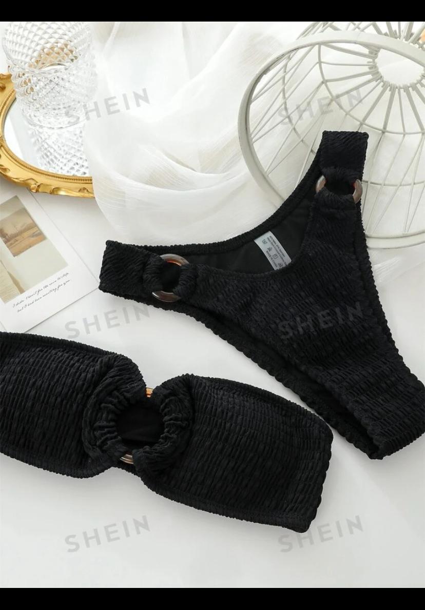 16. Black Textured O-Ring Cutout Bikini Set