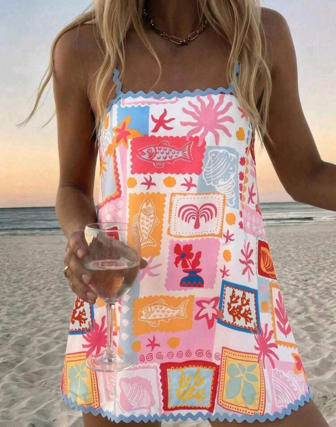 20. Pastel Stamp Print Cami Mini Dress