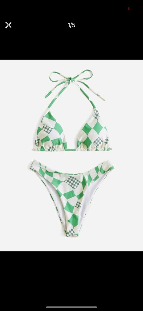 09. Green Checkered Triangle Bikini Set