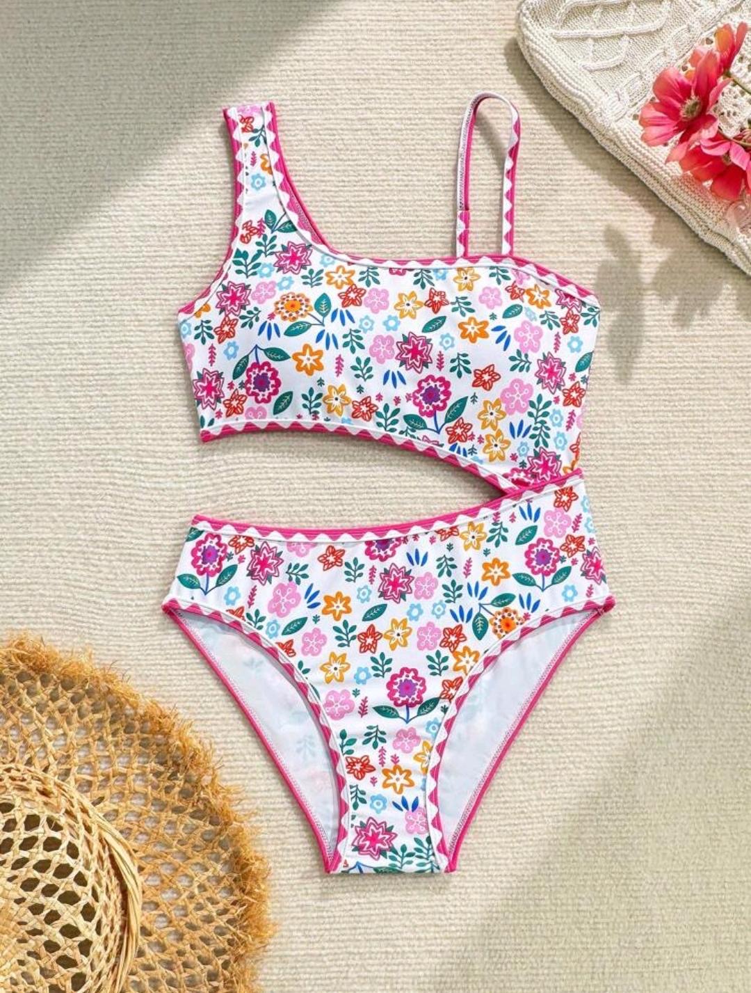 06. Floral Cutout One-Piece Swimsuit