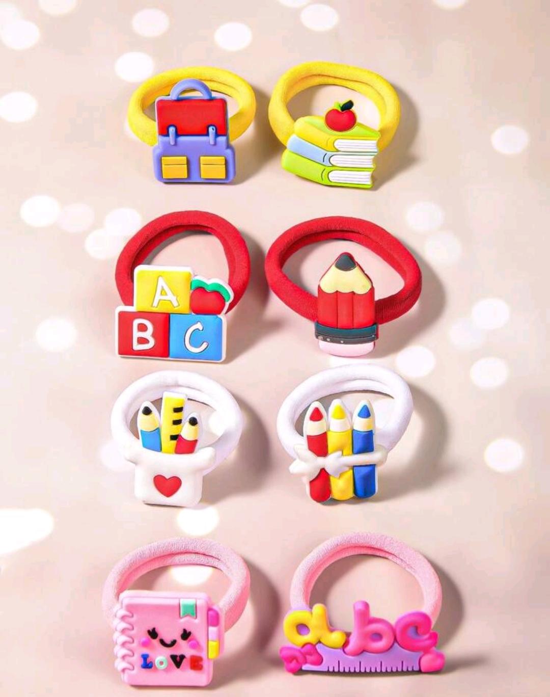03. School Supplies Cute Hair Ties — 8 pcs Set