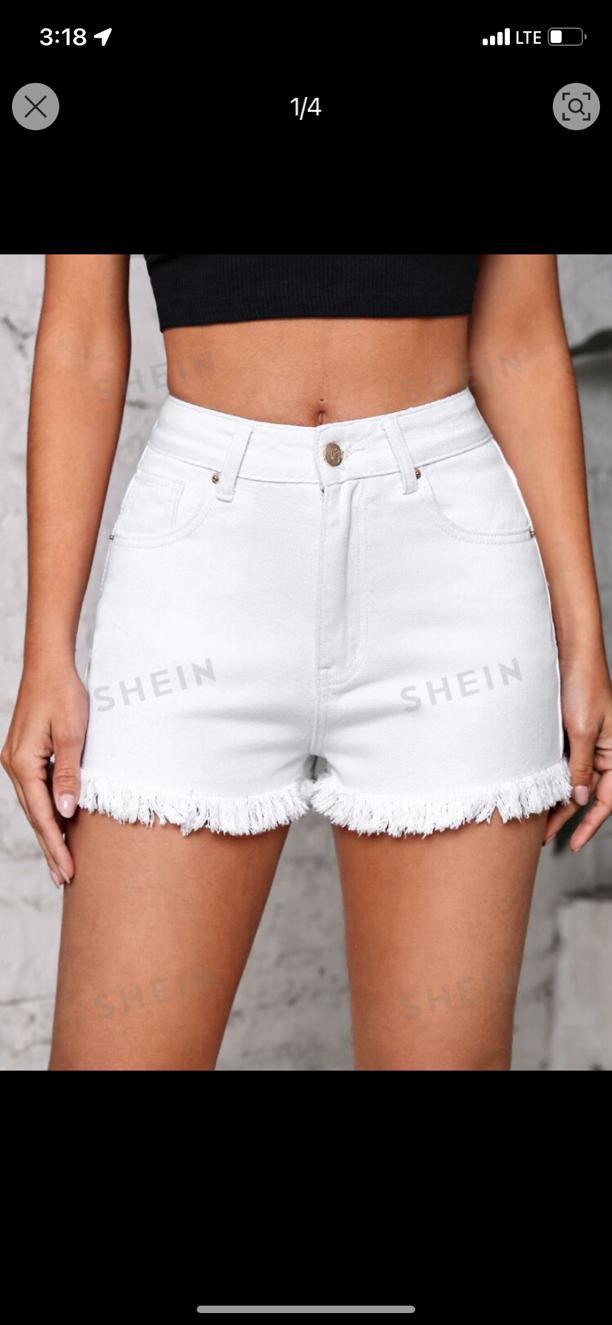 04. White Frayed-Hem High-Waist Denim Shorts