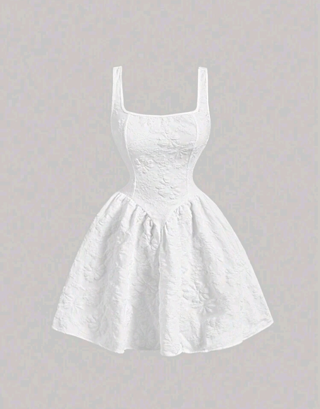 27. White Floral Textured Square-Neck Fit & Flare Mini Dress