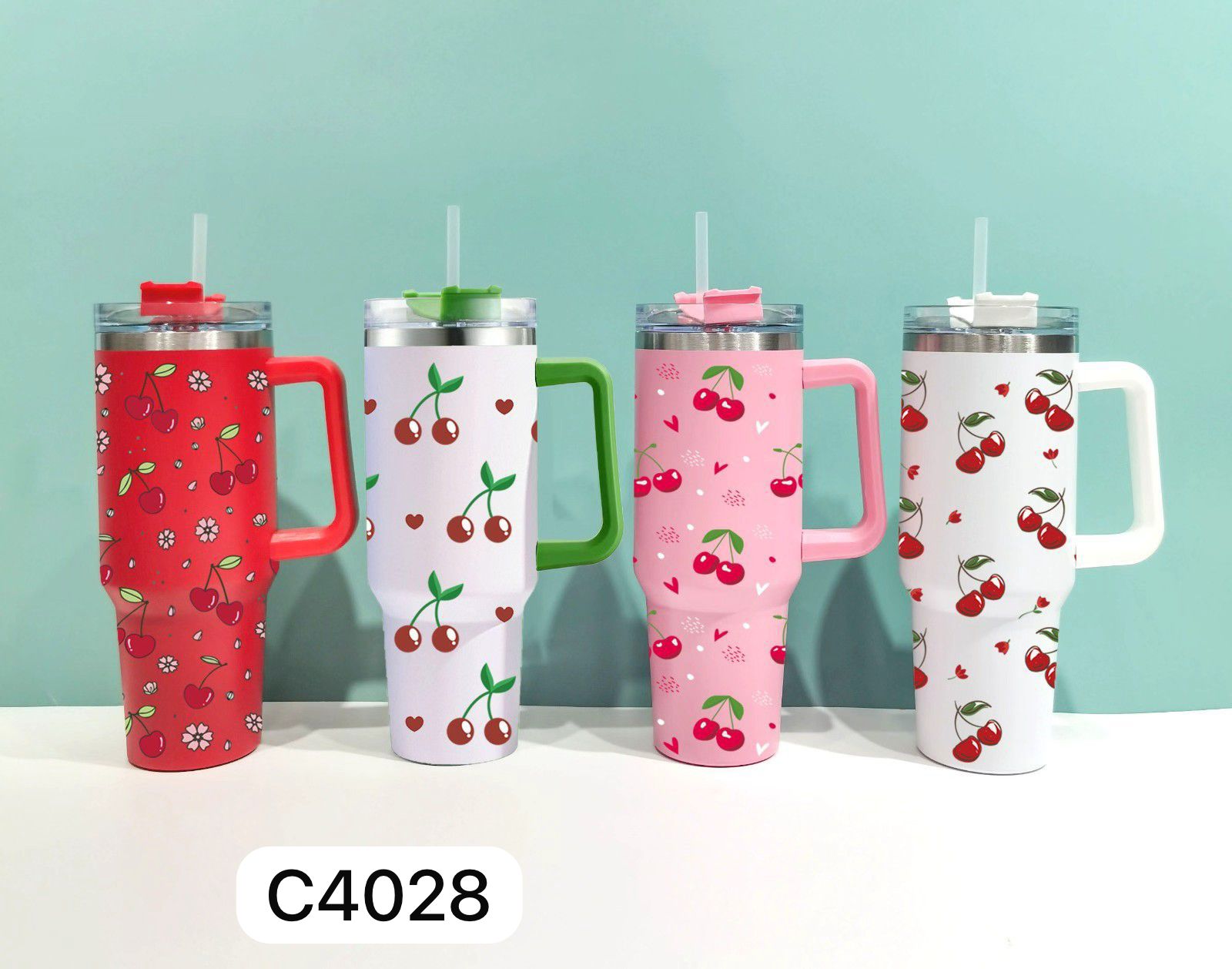 09. Cherry Print 40oz Tumbler with Straw (C4028)
