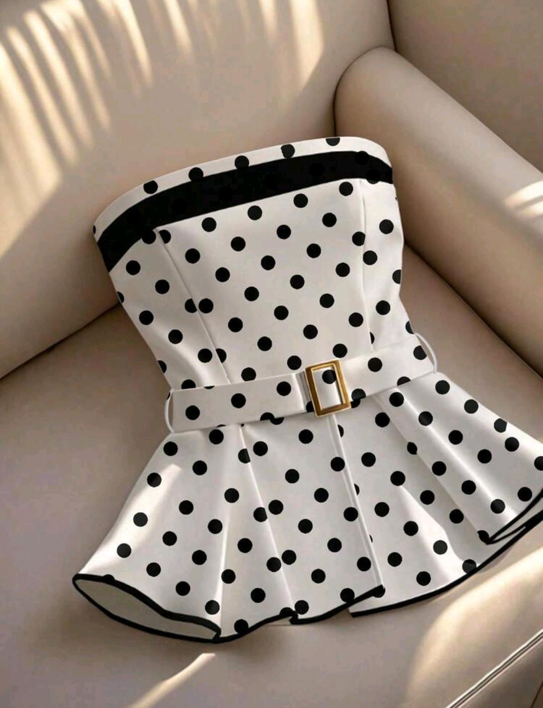 07. Belted Polka Dot Bustier Peplum Top