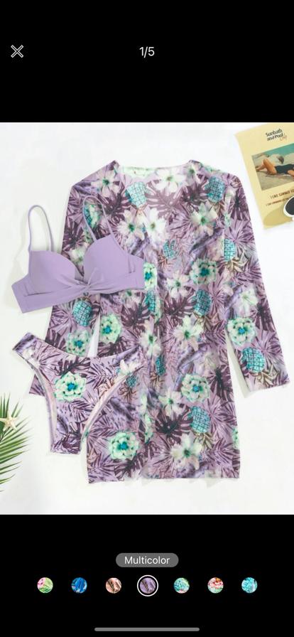 05. Lilac Pineapple Floral Bikini + Cover-Up (3pc)