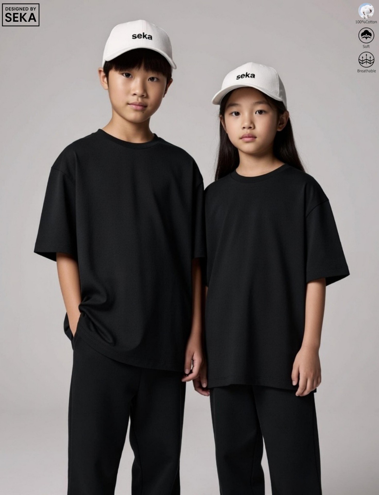 06. Seka Black Tee & Pants Set with Cap