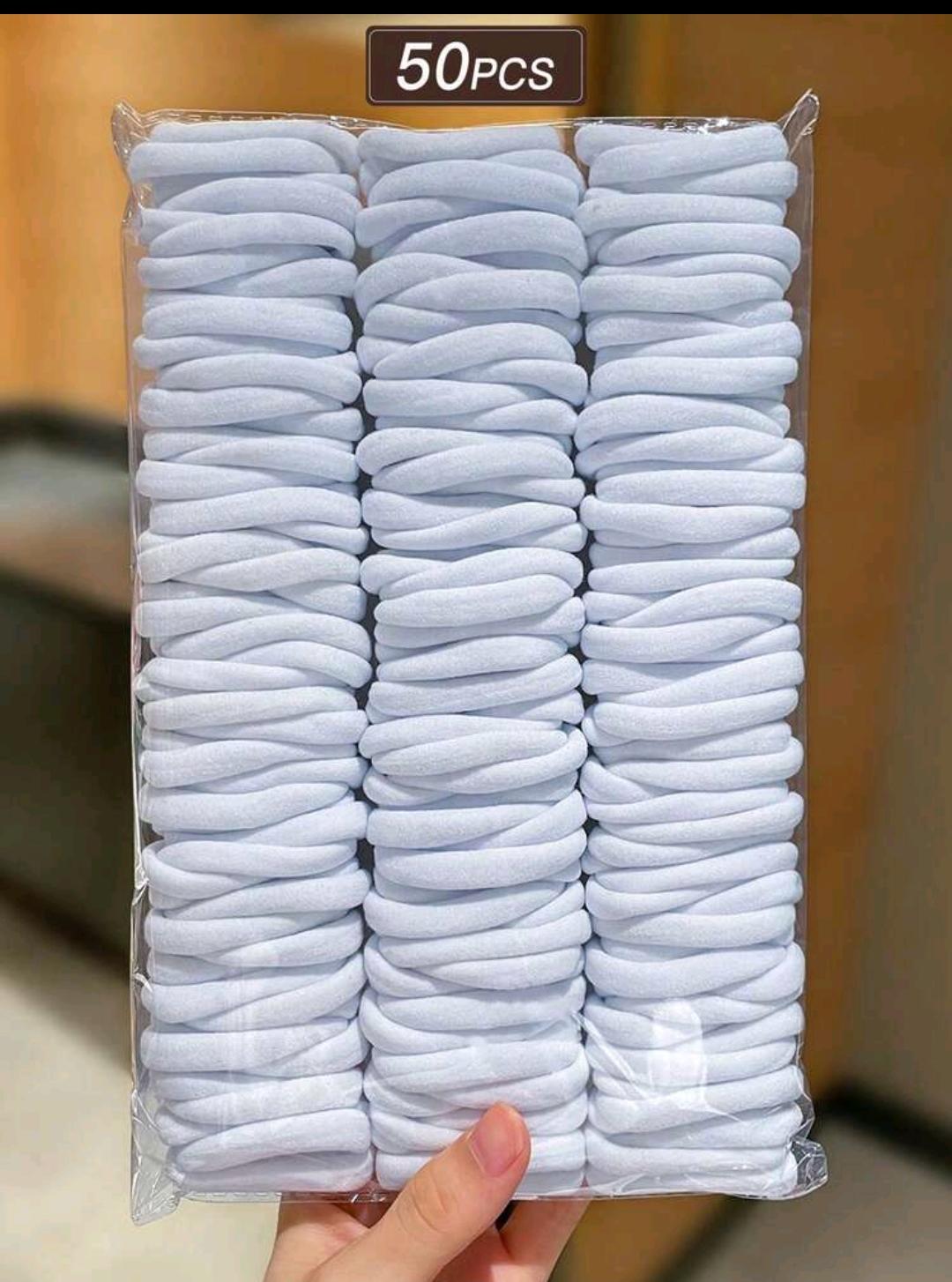 06. White Seamless Hair Ties — 50 pcs Pack