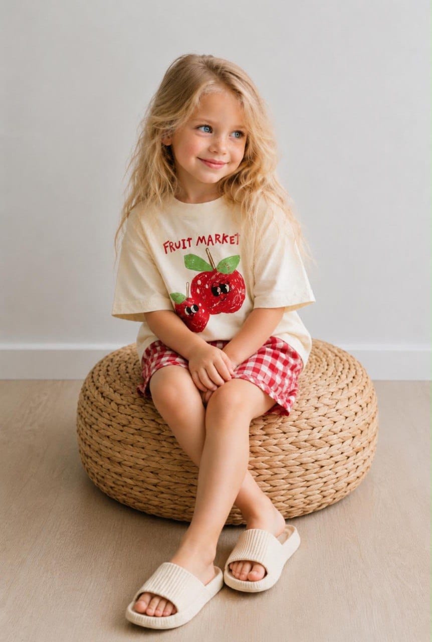 02. Turkey 🇹🇷 Fruit Market Tee & Red Gingham Shorts Set