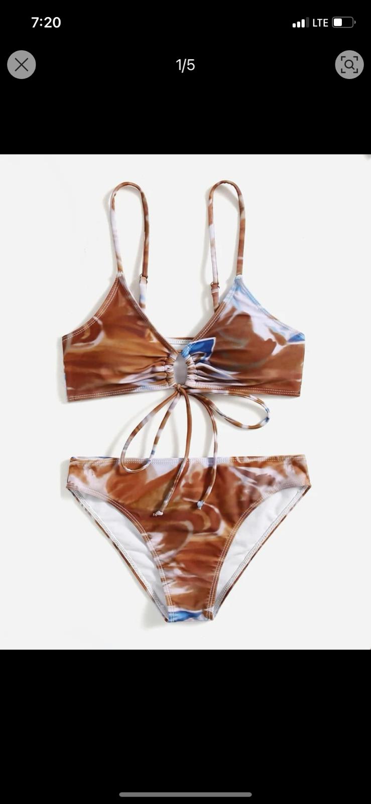 07. Brown Tie-Dye Lace-Up Bikini Set