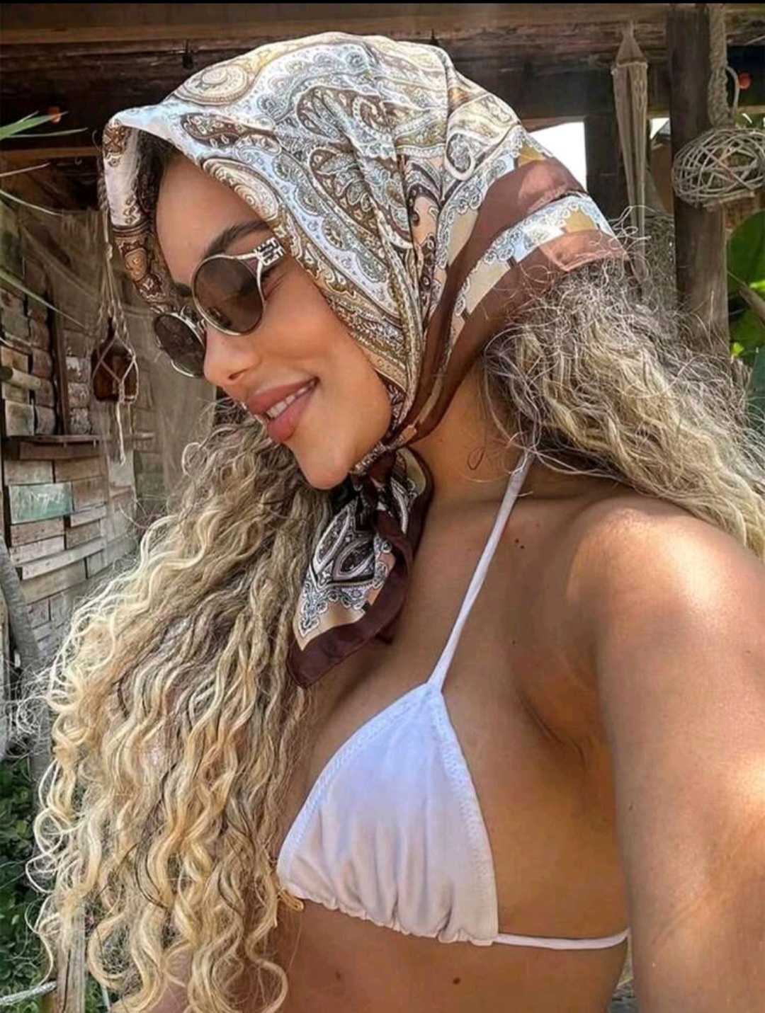 11. Mocha & Cream Paisley Silk-Feel Scarf