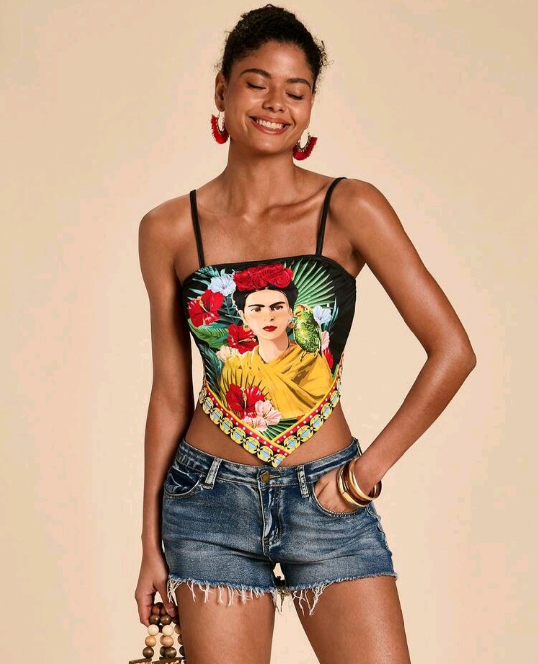 15. Frida Floral Art Print Scarf Top