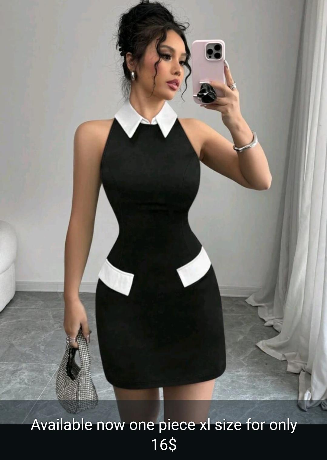 09. Black & White Collared Bodycon Mini Dress