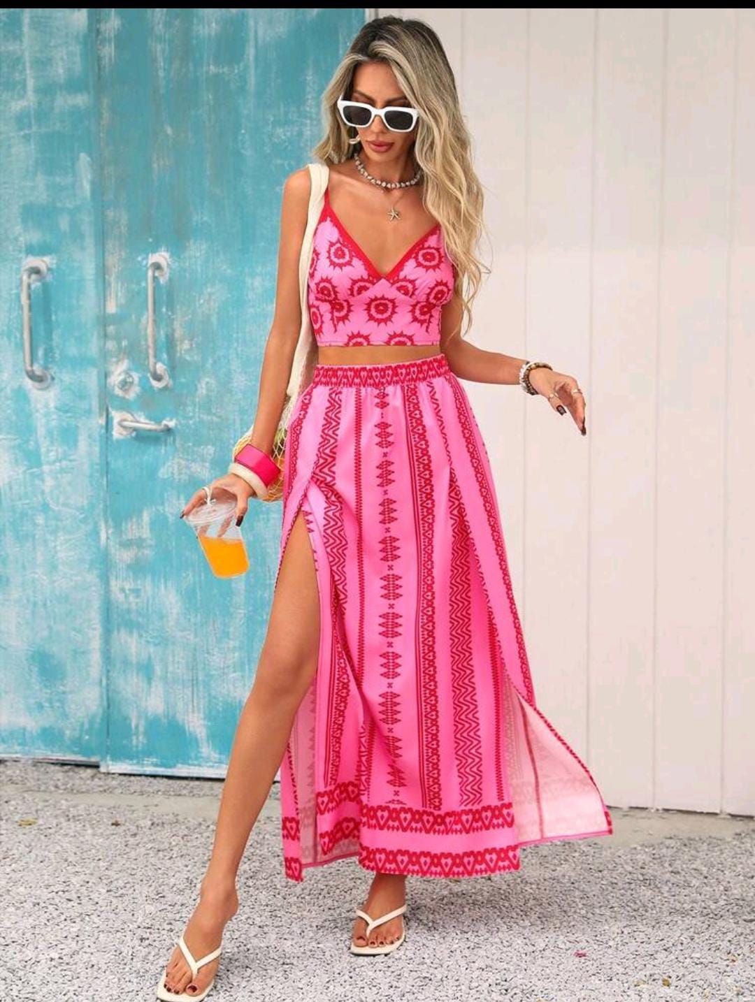 06. Pink Boho Print Cami & Maxi Skirt Set