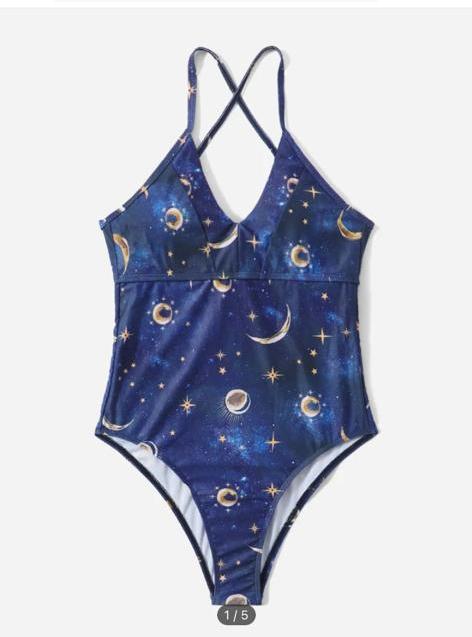 49. Galaxy Moon & Stars Cross-Back Swimsuit