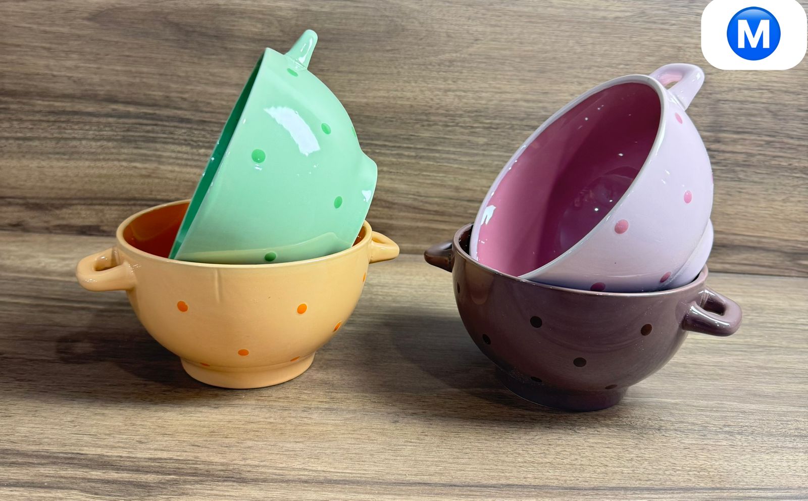 11. Pastel Polka Dot Ceramic Bowls Set