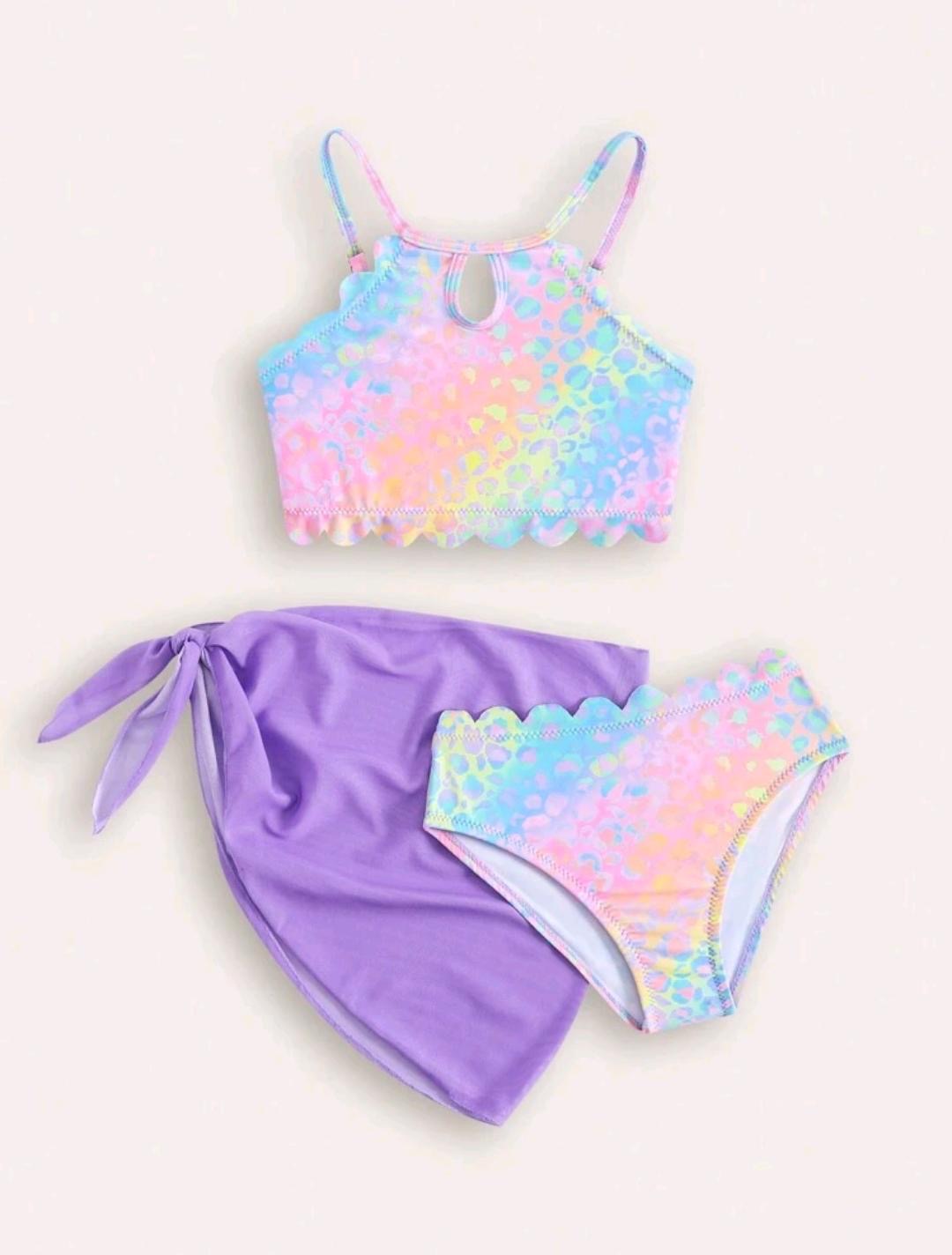 11. Pastel Rainbow Leopard 3pc Swim Set