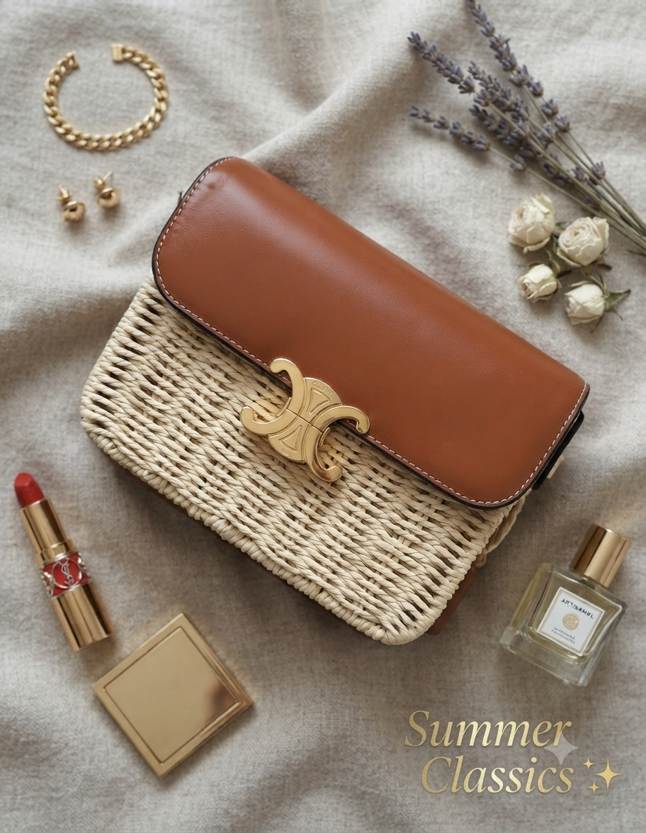 06. Céline-Style Rattan & Leather Shoulder Bag