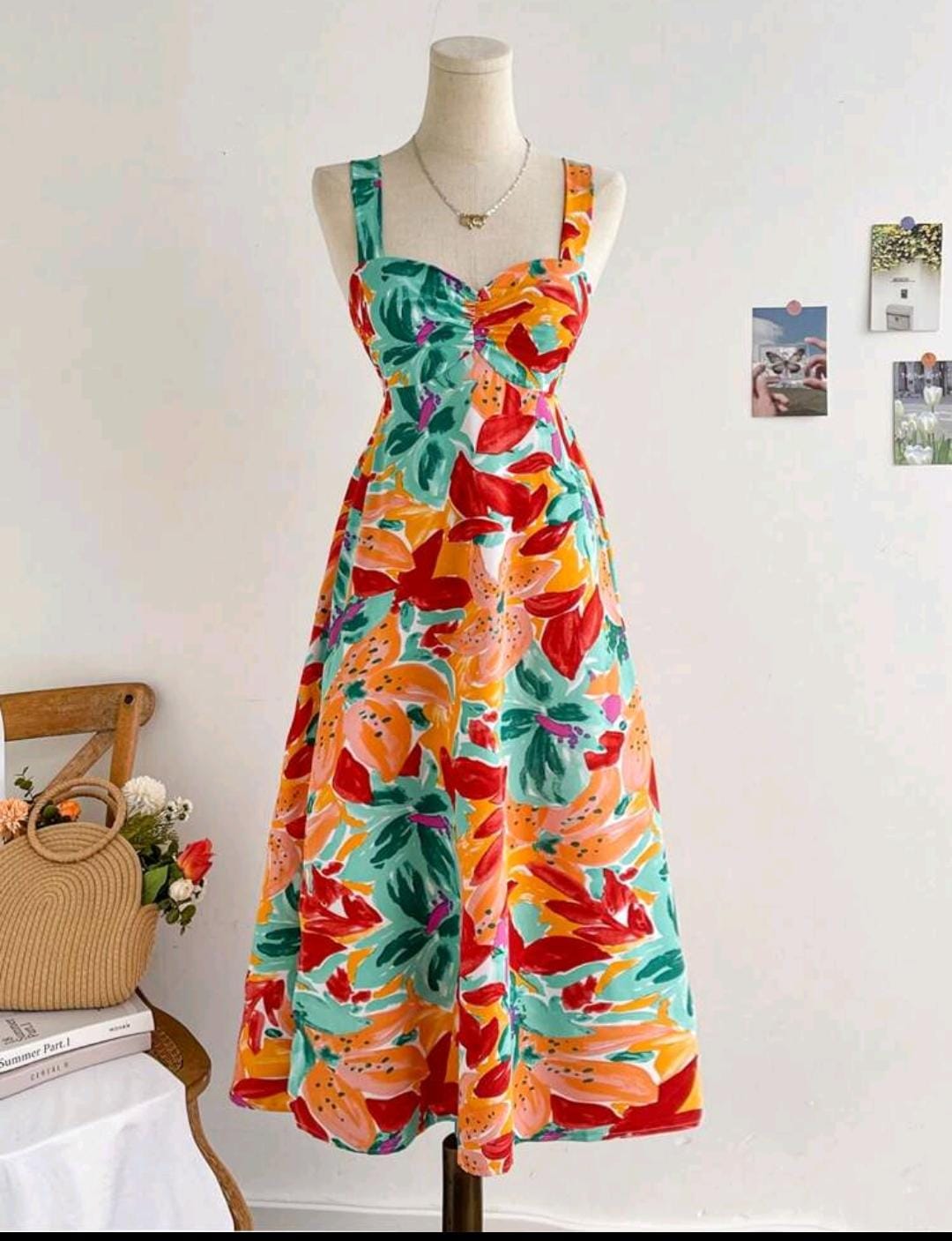 10. Tropical Floral Sweetheart Midi Dress
