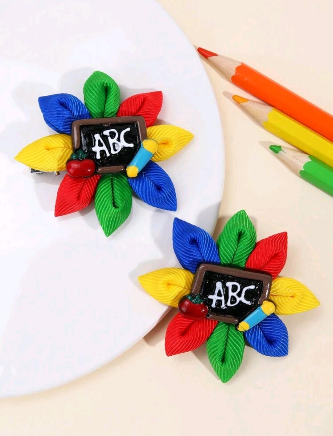 14. ABC Chalkboard Flower Clips — 2 pcs