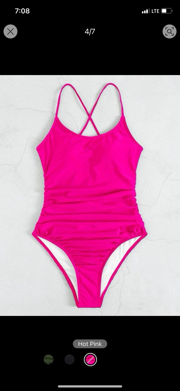 08. Hot Pink Ruched Cross-Back Swimsuit