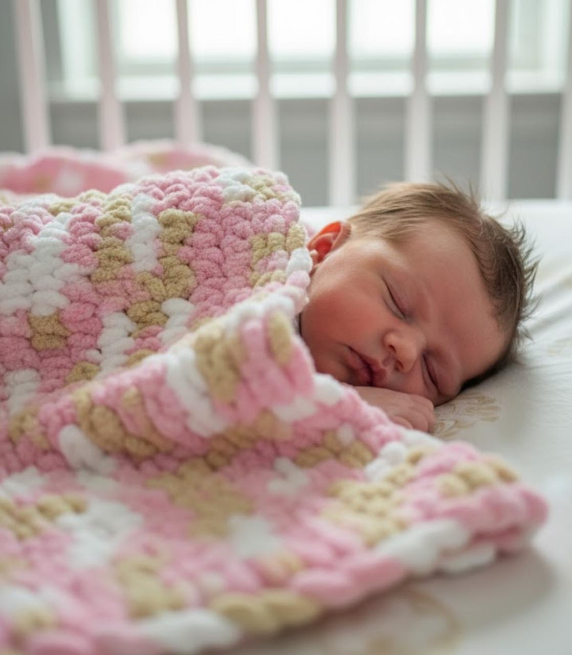 08. Soft Chunky Baby Blanket — Pink, Beige & Cream