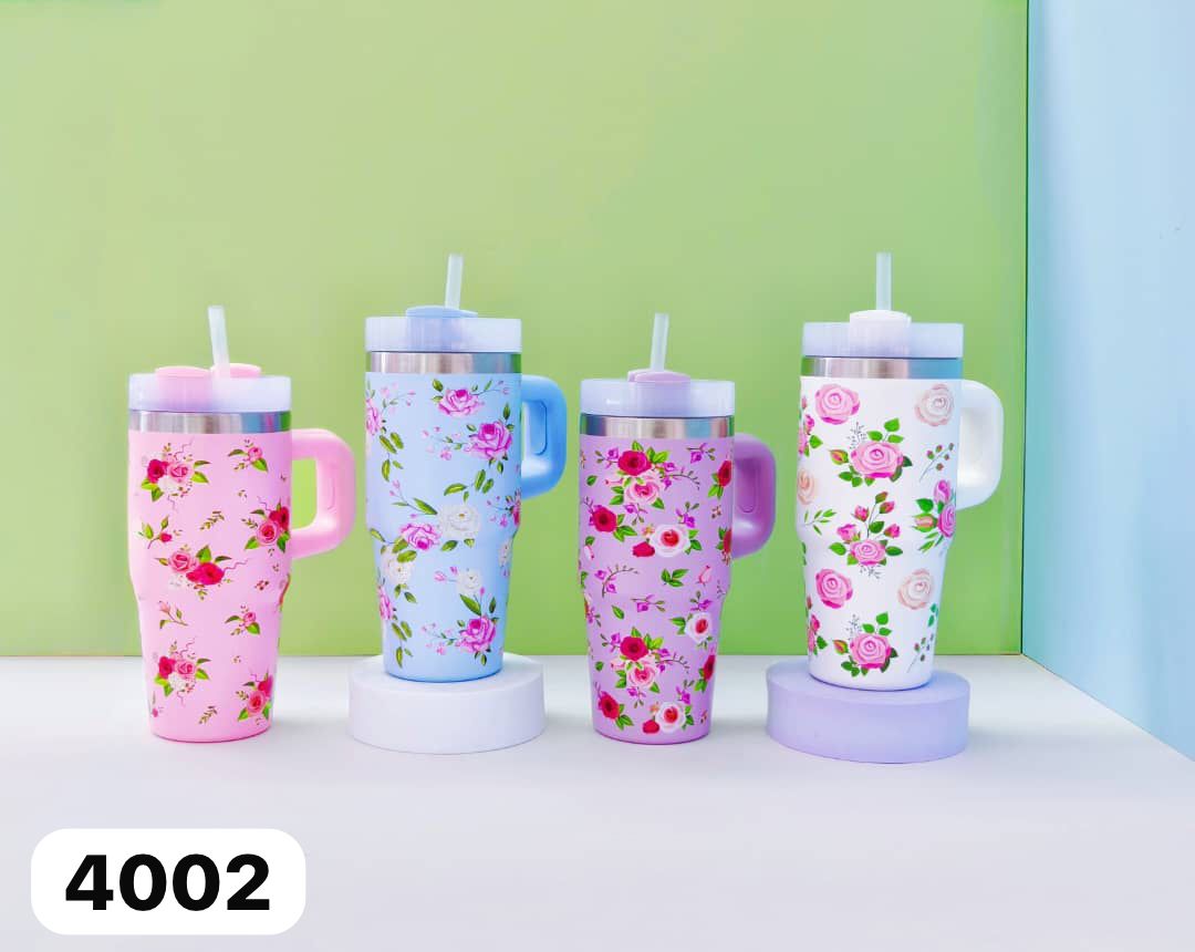 21. 4002 Floral 40oz Insulated Tumbler with Handle
