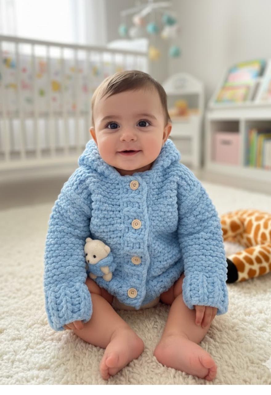 06. Chunky Knit Hooded Cardigan — Baby Blue