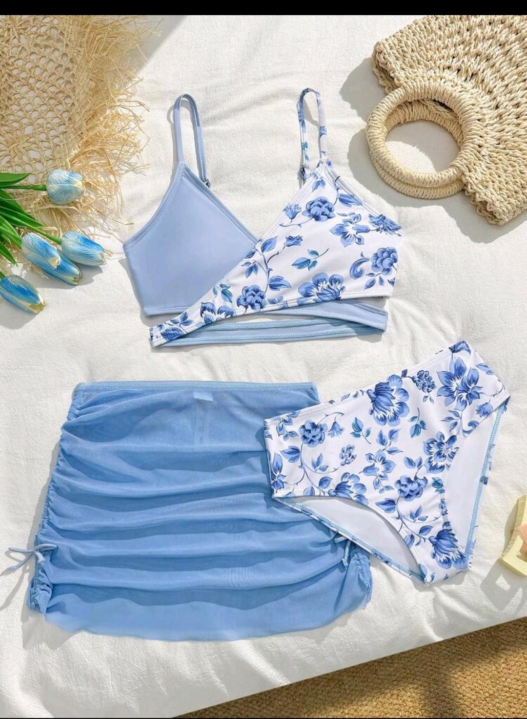 08. Blue Floral Bikini Set (3pc)