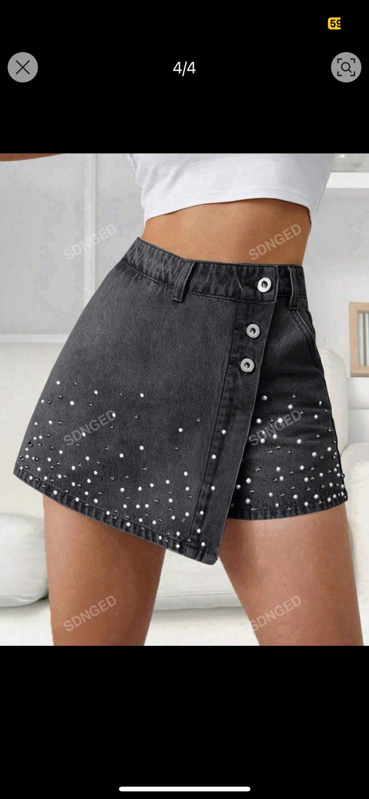 05. Black Studded Wrap Denim Skort