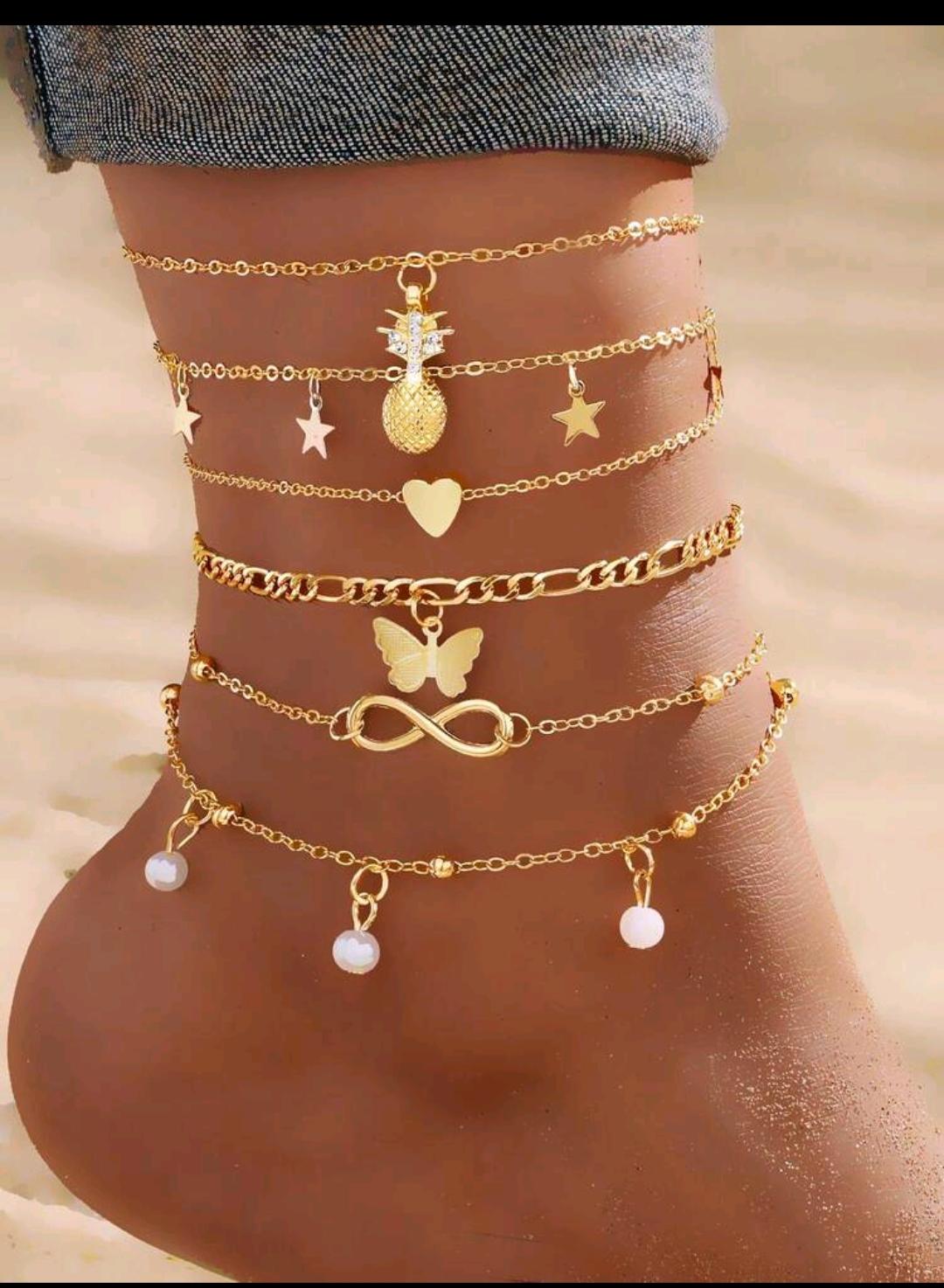 18. Gold Charm Anklet Stack (5 pcs)