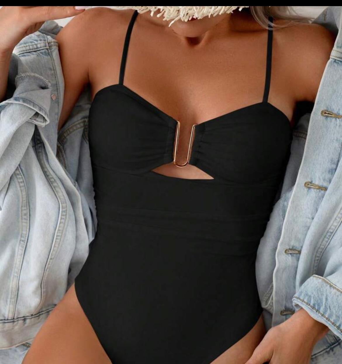 12. Black U-Wire Cutout One-Piece Swimsuit