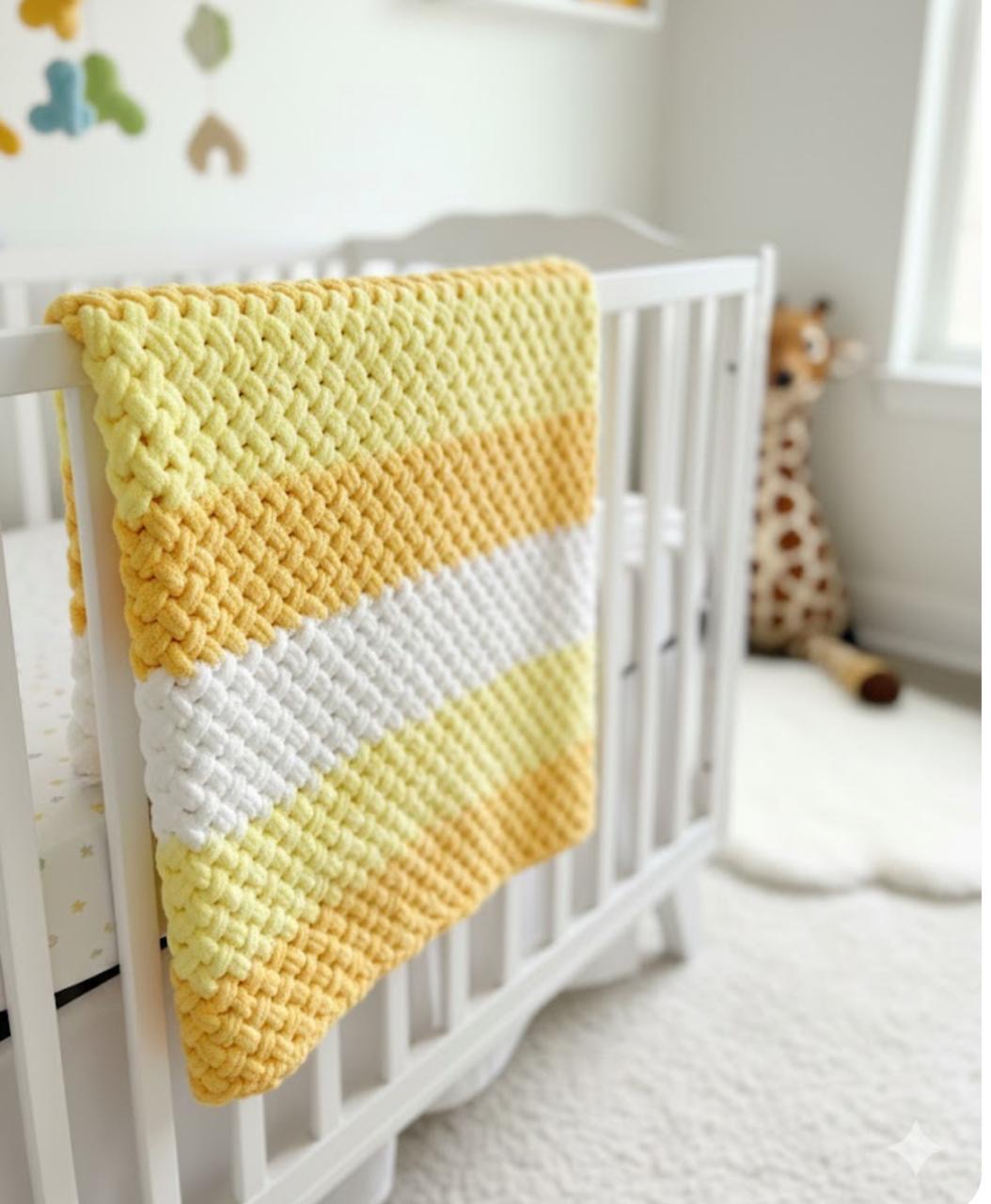 11. Chunky Knit Crib Blanket — Yellow, Mustard & White