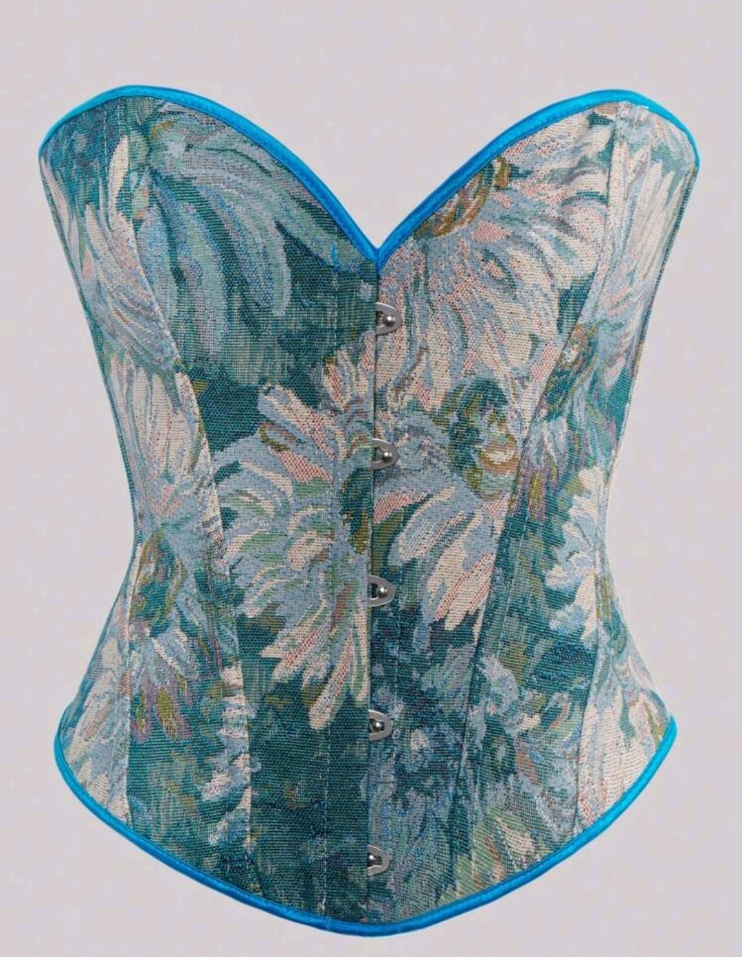 04. Teal Floral Tapestry Bustier Corset