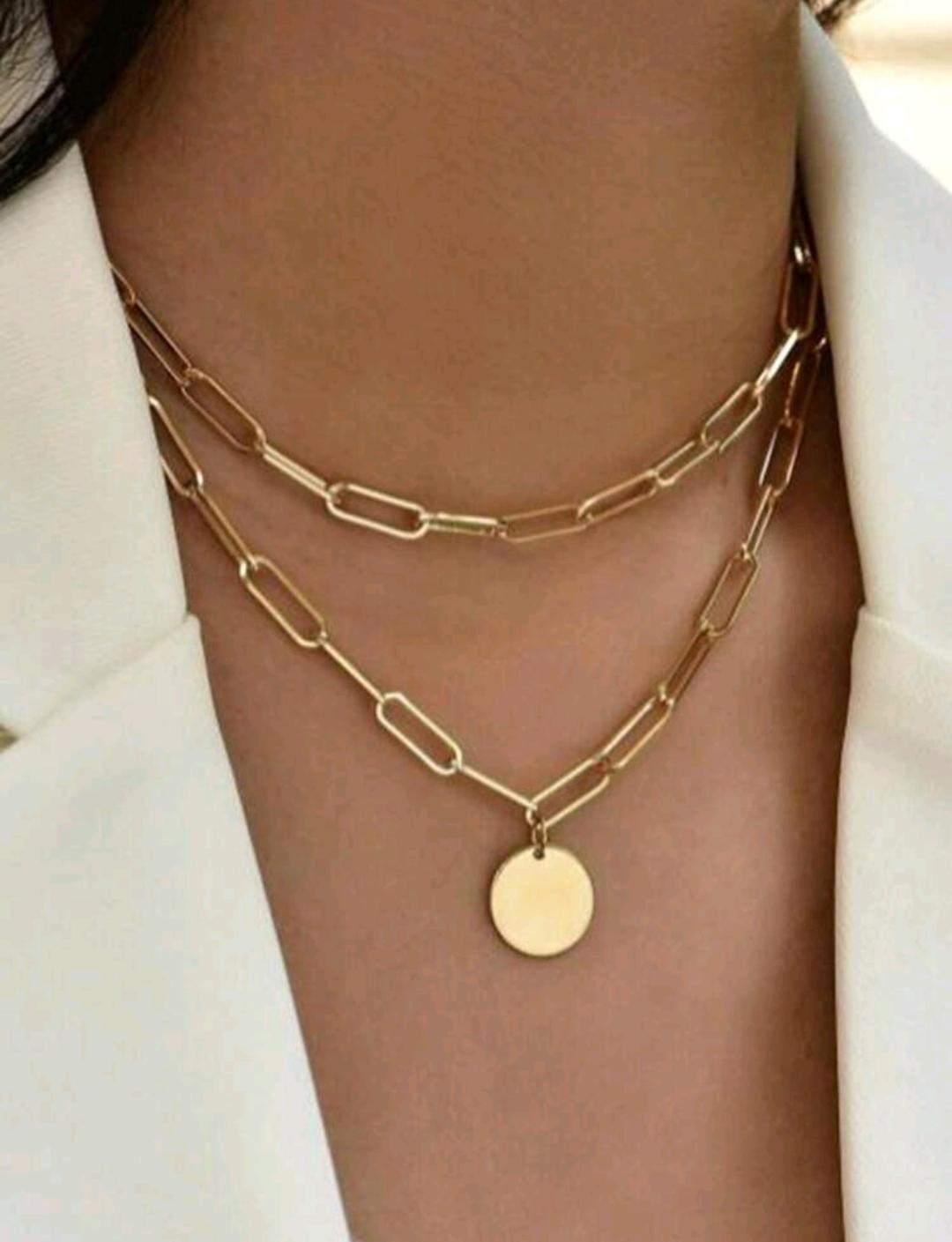 23. Gold Paperclip Chain Coin Pendant Necklace