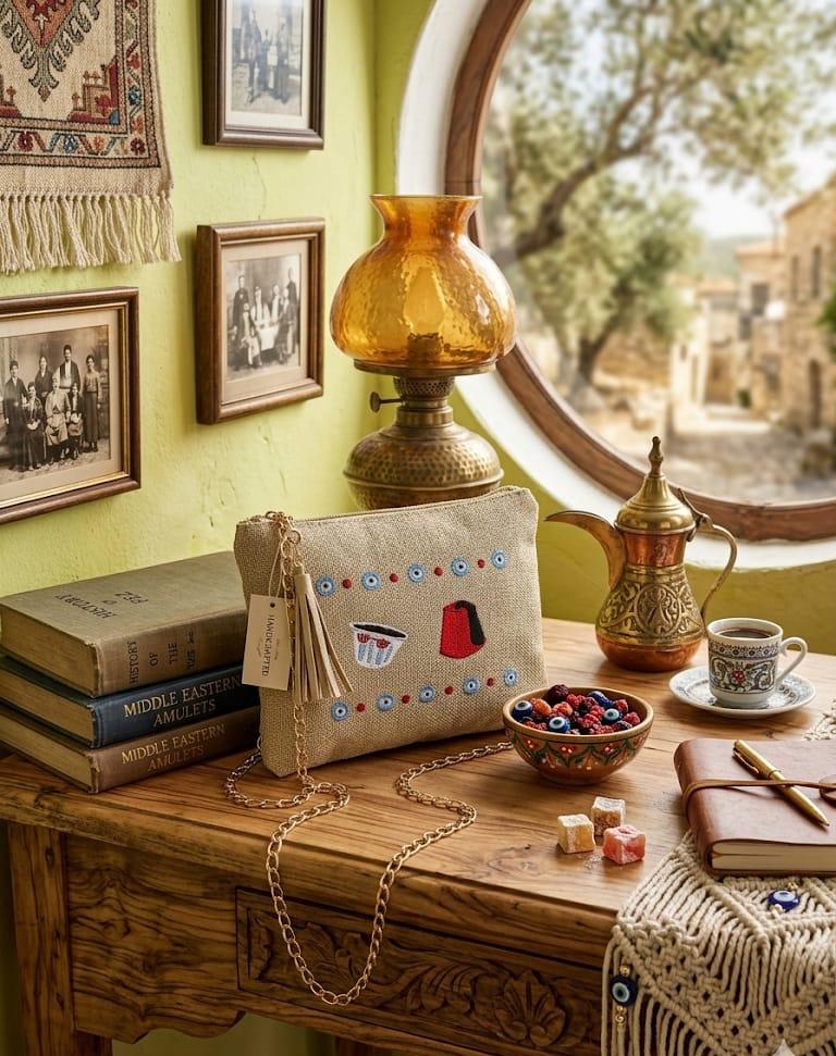 14. Arabic Coffee & Tarbouche Jute Clutch
