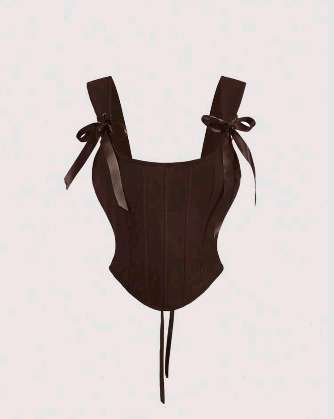 10. Chocolate Brown Satin-Bow Corset Top