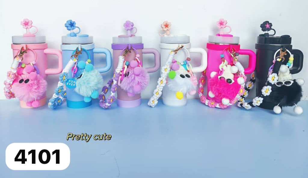 10. Pom-Pom Charm Tumbler with Keychain (4101)