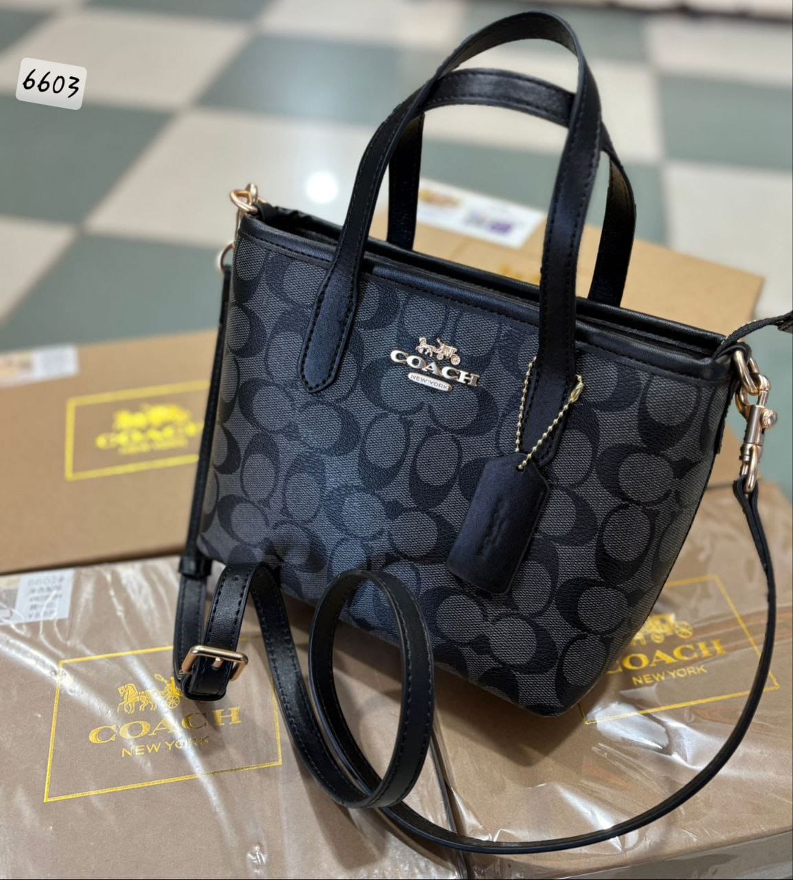 03. Coach Mini Signature Crossbody Tote — Black
